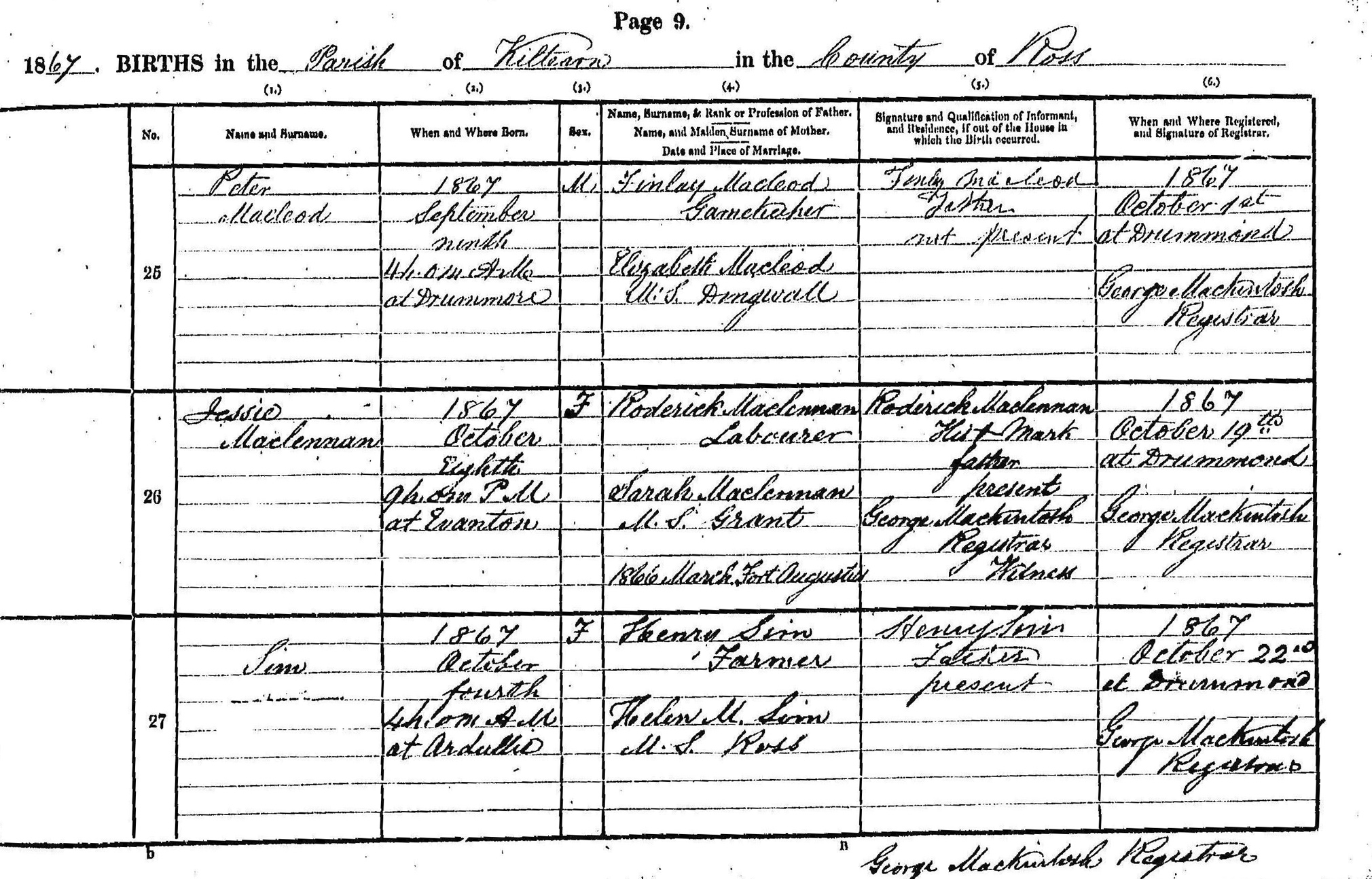 Photo of headstones/Jessie Maclennan bth rcd 1867 Kiltearn